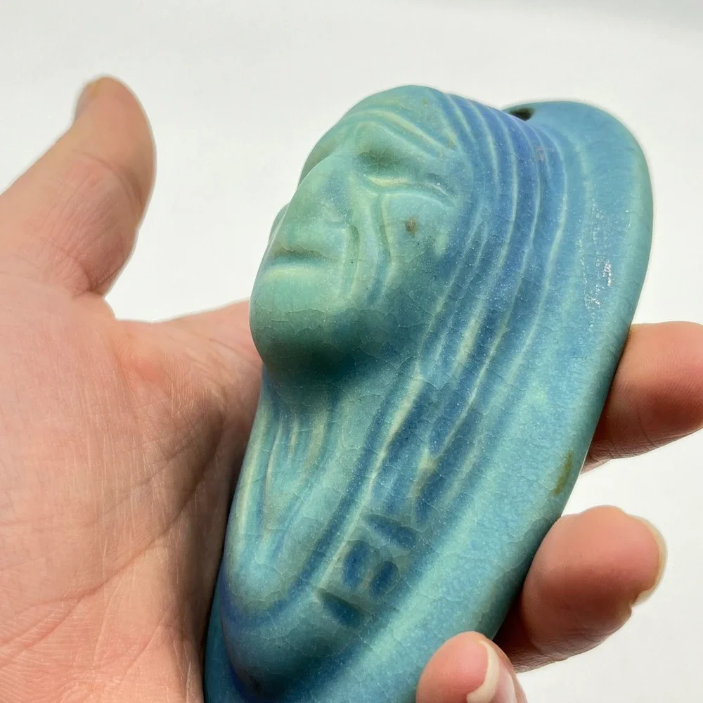 Van Briggle Pottery Spirit Face Hanging Plaque Blue Matte Glaze Colorado Springs